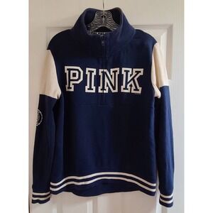 Victoria's Secret Pink Half Zip Sweatshirt, Navy Blue and Winter White Extra Sma